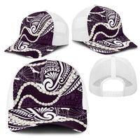 Aloha Hawaii Kalo Pikake Lei Mesh Trucker Cap Chest Tattoo Purple Hawaiian Pattern