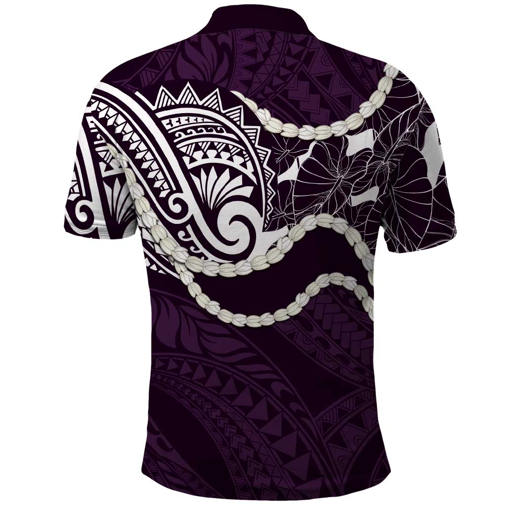 Aloha Hawaii Kalo Pikake Lei Polo Shirt Chest Tattoo Purple Hawaiian Pattern
