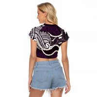 Aloha Hawaii Kalo Pikake Lei Raglan Cropped T Shirt Chest Tattoo Purple Hawaiian Pattern LT14 - Polynesian Pride