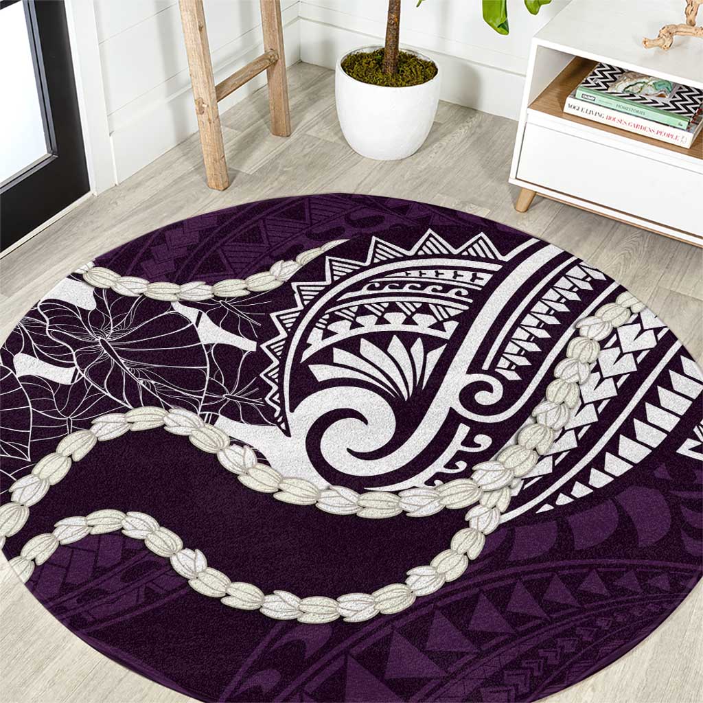 Aloha Hawaii Kalo Pikake Lei Round Carpet Chest Tattoo Purple Hawaiian Pattern LT14 Purple - Polynesian Pride
