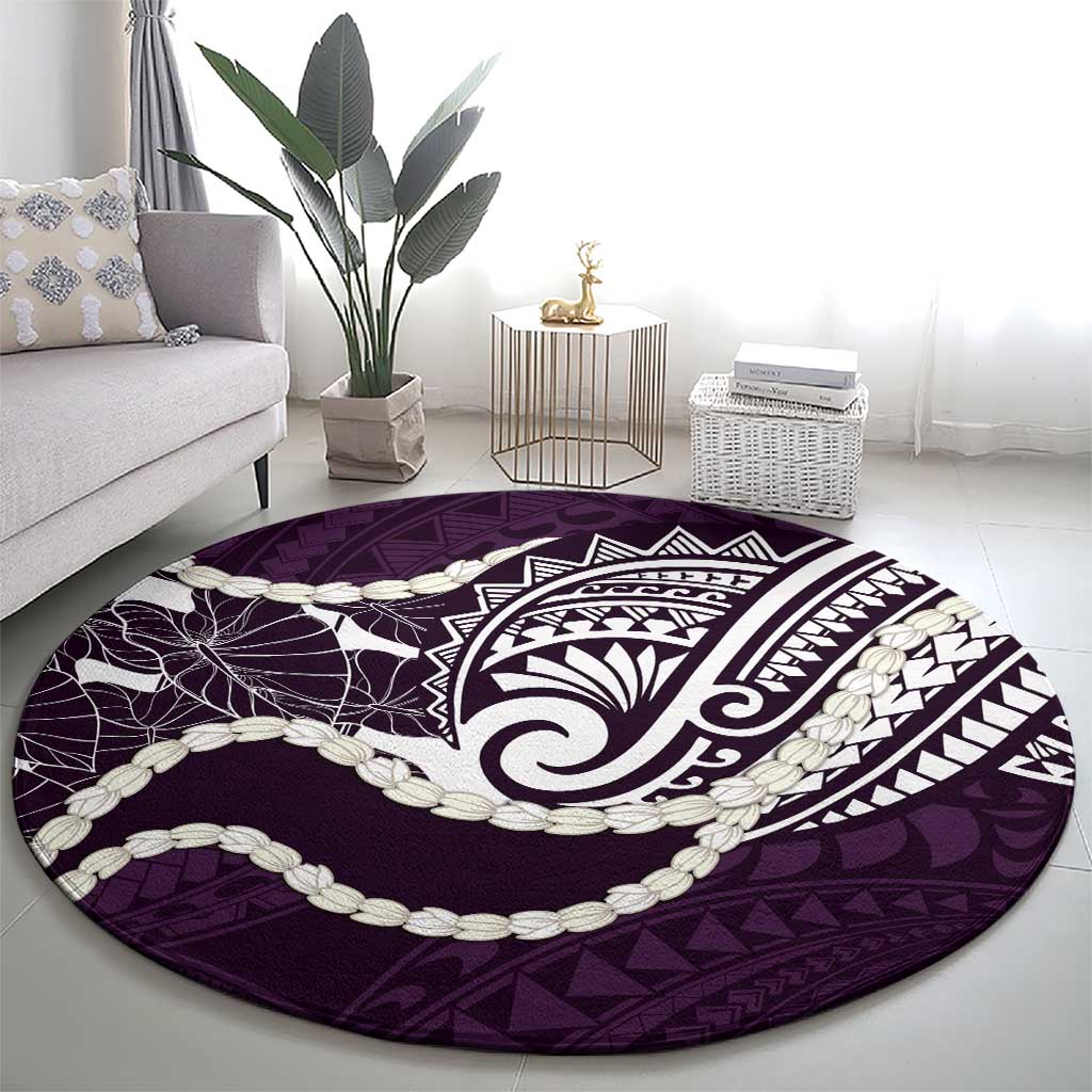 Aloha Hawaii Kalo Pikake Lei Round Carpet Chest Tattoo Purple Hawaiian Pattern LT14 - Polynesian Pride