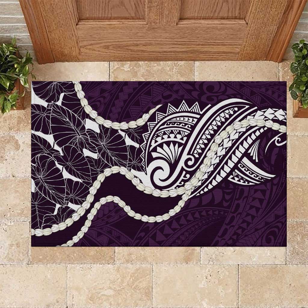 Aloha Hawaii Kalo Pikake Lei Rubber Doormat Chest Tattoo Purple Hawaiian Pattern LT14 Purple - Polynesian Pride