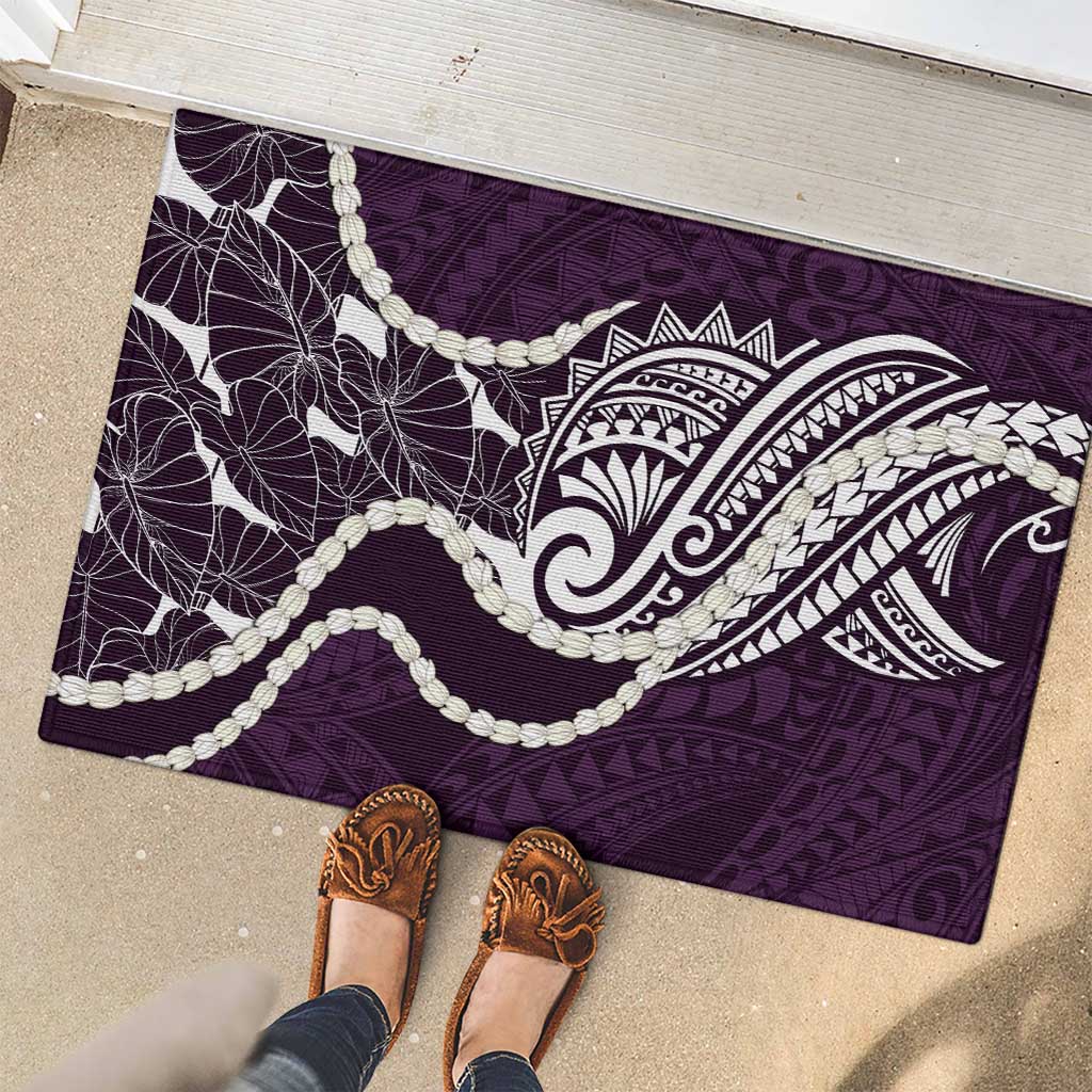 Aloha Hawaii Kalo Pikake Lei Rubber Doormat Chest Tattoo Purple Hawaiian Pattern LT14 - Polynesian Pride