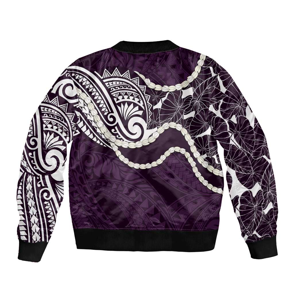 Aloha Hawaii Kalo Pikake Lei Sleeve Zip Bomber Jacket Chest Tattoo Purple Hawaiian Pattern LT14 - Polynesian Pride