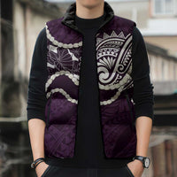 Aloha Hawaii Kalo Pikake Lei Sleeveless Puffer Jacket Chest Tattoo Purple Hawaiian Pattern