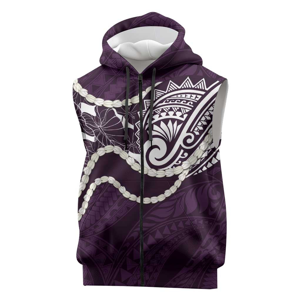 Aloha Hawaii Kalo Pikake Lei Sleeveless Zip Hoodie Chest Tattoo Purple Hawaiian Pattern LT14 Purple - Polynesian Pride