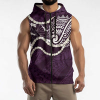 Aloha Hawaii Kalo Pikake Lei Sleeveless Zip Hoodie Chest Tattoo Purple Hawaiian Pattern LT14 - Polynesian Pride