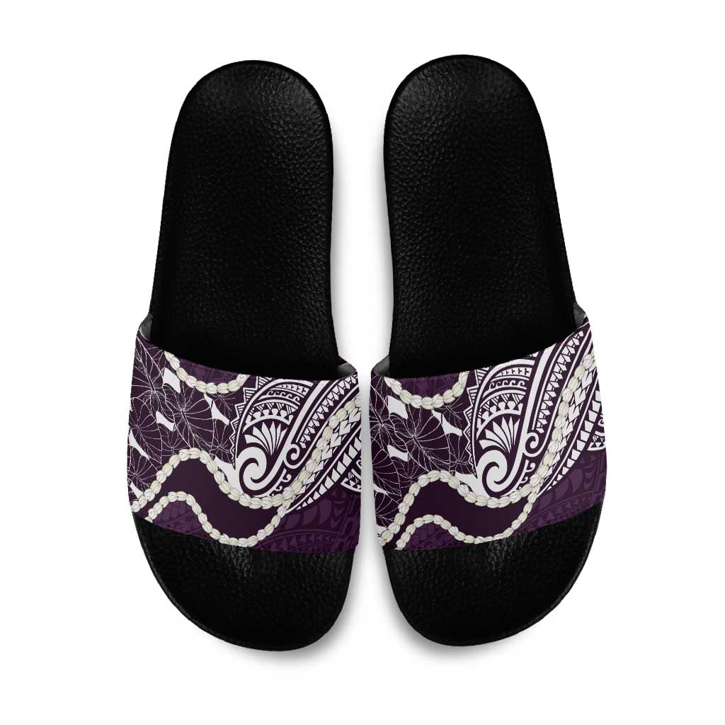 Aloha Hawaii Kalo Pikake Lei Slide Sandals Chest Tattoo Purple Hawaiian Pattern LT14 Purple - Polynesian Pride
