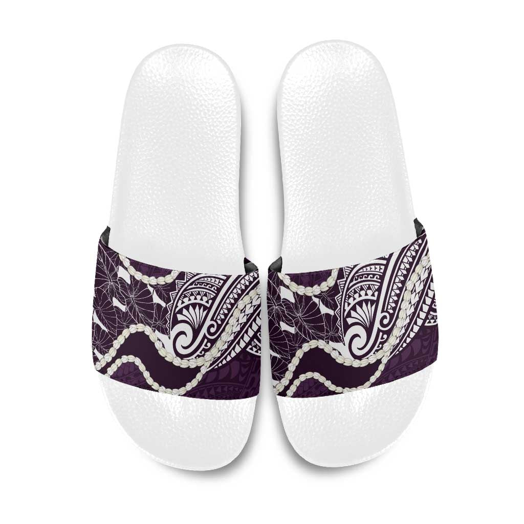 Aloha Hawaii Kalo Pikake Lei Slide Sandals Chest Tattoo Purple Hawaiian Pattern LT14 Purple - Polynesian Pride