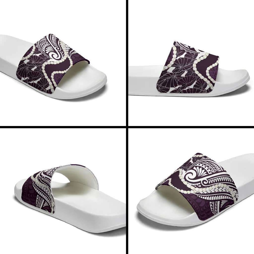 Aloha Hawaii Kalo Pikake Lei Slide Sandals Chest Tattoo Purple Hawaiian Pattern LT14 - Polynesian Pride