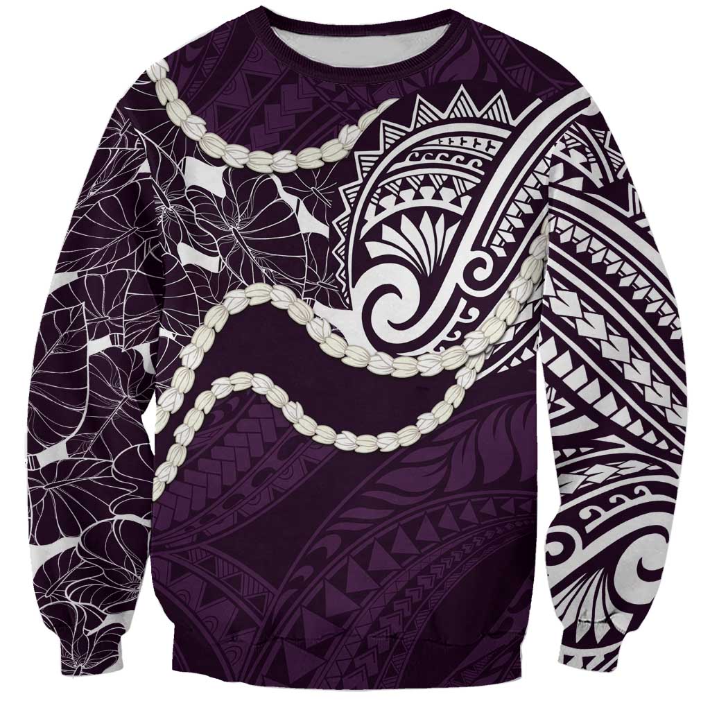 Aloha Hawaii Kalo Pikake Lei Sweatshirt Chest Tattoo Purple Hawaiian Pattern LT14 Unisex Purple - Polynesian Pride