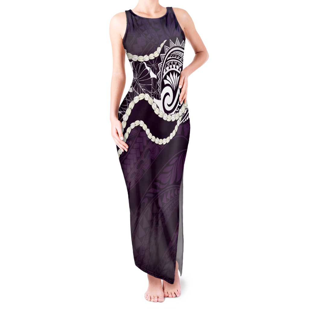 Aloha Hawaii Kalo Pikake Lei Tank Maxi Dress Chest Tattoo Purple Hawaiian Pattern