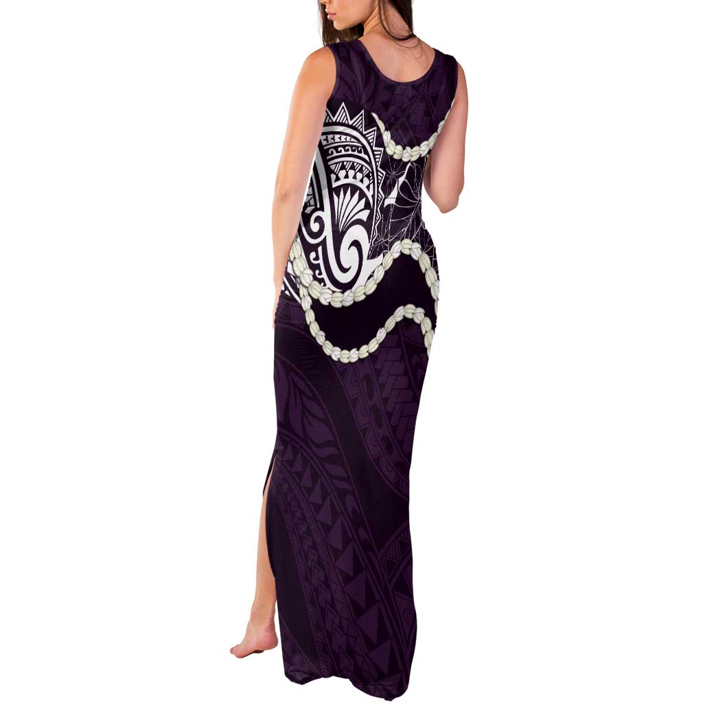 Aloha Hawaii Kalo Pikake Lei Tank Maxi Dress Chest Tattoo Purple Hawaiian Pattern