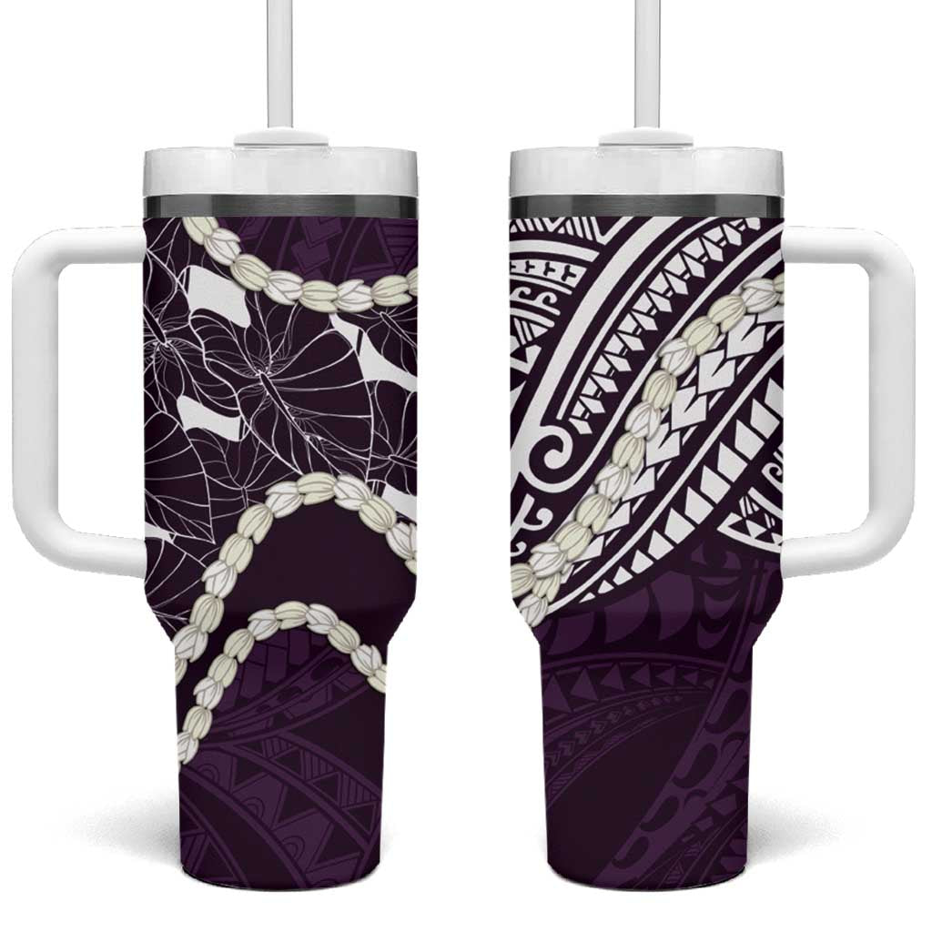 Aloha Hawaii Kalo Pikake Lei Tumbler With Handle Chest Tattoo Purple Hawaiian Pattern LT14 One Size: 40 oz Purple - Polynesian Pride