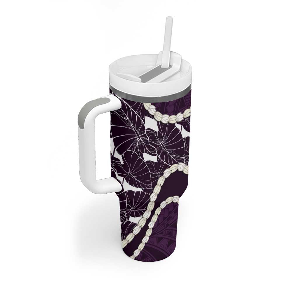 Aloha Hawaii Kalo Pikake Lei Tumbler With Handle Chest Tattoo Purple Hawaiian Pattern LT14 - Polynesian Pride