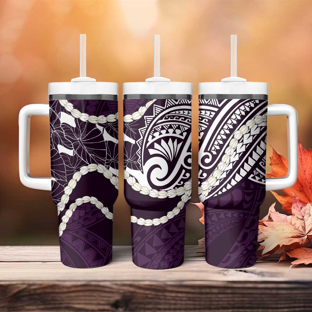 Aloha Hawaii Kalo Pikake Lei Tumbler With Handle Chest Tattoo Purple Hawaiian Pattern LT14 - Polynesian Pride