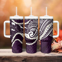 Aloha Hawaii Kalo Pikake Lei Tumbler With Handle Chest Tattoo Purple Hawaiian Pattern LT14 - Polynesian Pride