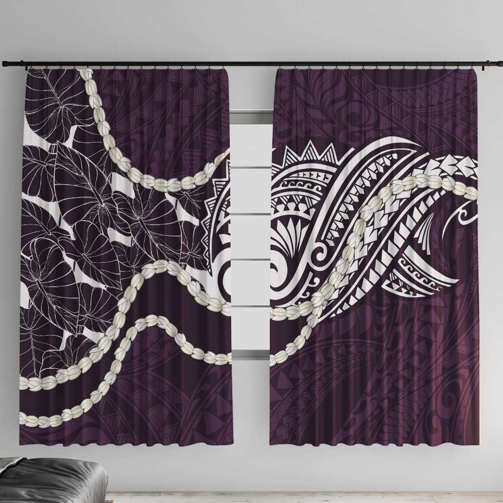 Aloha Hawaii Kalo Pikake Lei Window Curtain Chest Tattoo Purple Hawaiian Pattern LT14 With Hooks Purple - Polynesian Pride