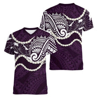 Aloha Hawaii Kalo Pikake Lei Women V-Neck T-Shirt Chest Tattoo Purple Hawaiian Pattern