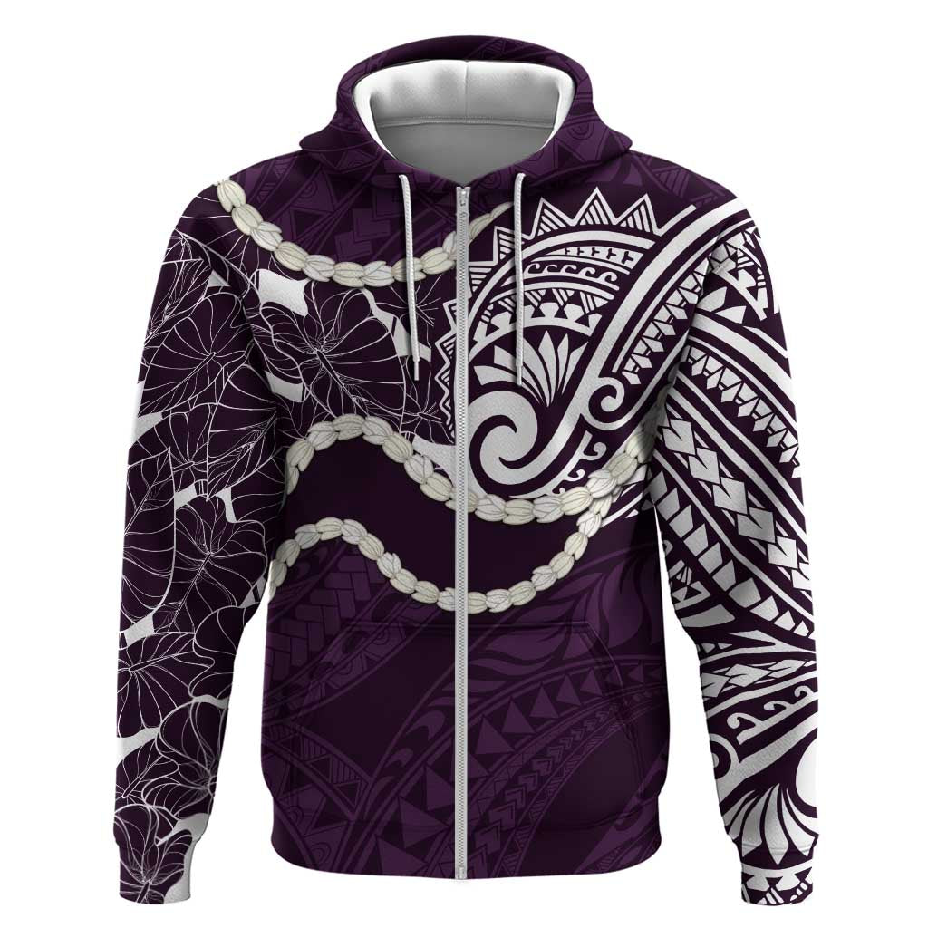 Aloha Hawaii Kalo Pikake Lei Zip Hoodie Chest Tattoo Purple Hawaiian Pattern LT14 Zip Hoodie Purple - Polynesian Pride