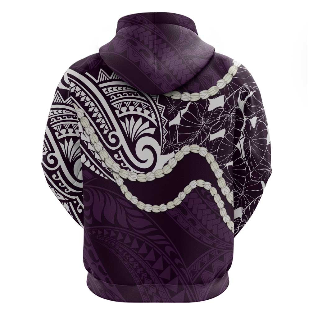 Aloha Hawaii Kalo Pikake Lei Zip Hoodie Chest Tattoo Purple Hawaiian Pattern