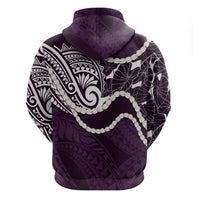Aloha Hawaii Kalo Pikake Lei Zip Hoodie Chest Tattoo Purple Hawaiian Pattern