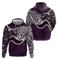 Aloha Hawaii Kalo Pikake Lei Zip Hoodie Chest Tattoo Purple Hawaiian Pattern