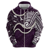 Aloha Hawaii Kalo Pikake Lei Zip Hoodie Chest Tattoo Purple Hawaiian Pattern