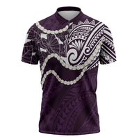 Aloha Hawaii Kalo Pikake Lei Zipper Polo Shirt Chest Tattoo Purple Hawaiian Pattern LT14 Purple - Polynesian Pride