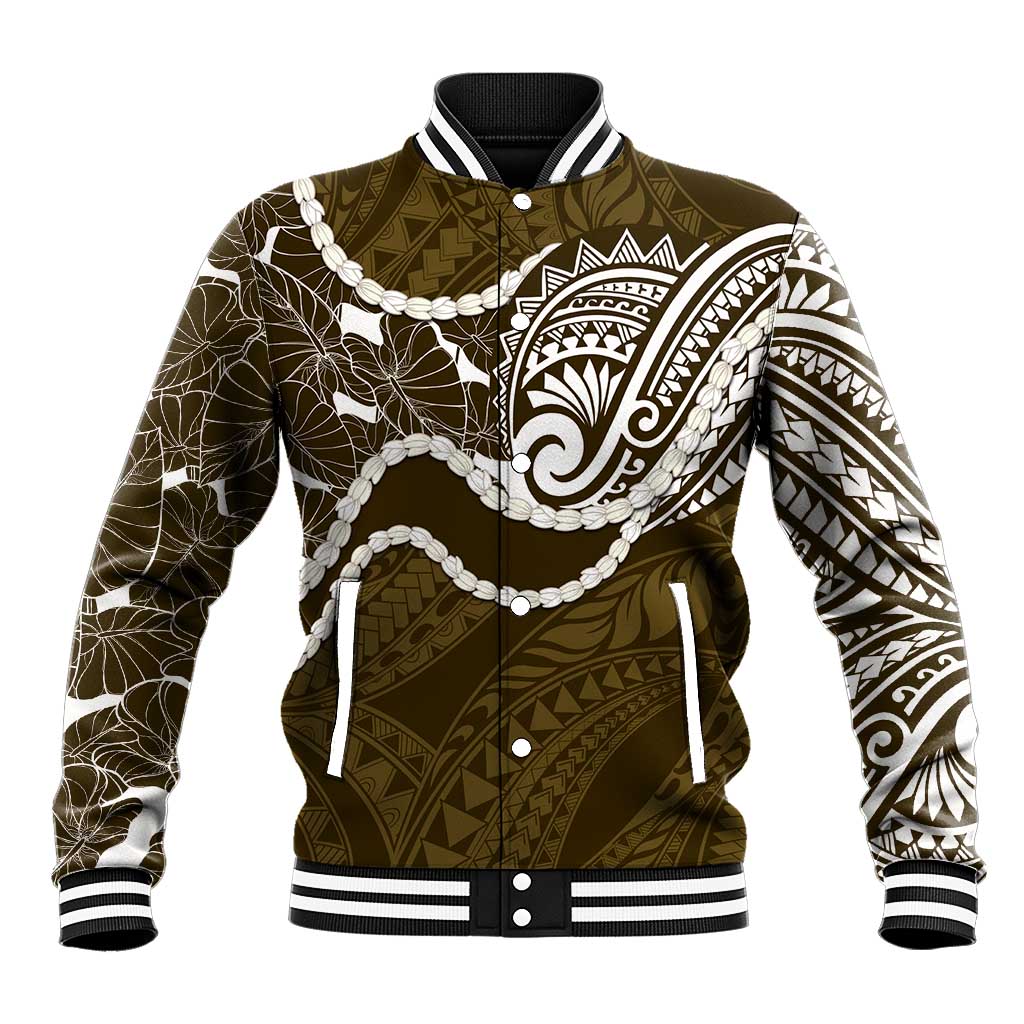 Aloha Hawaii Kalo Pikake Lei Baseball Jacket Chest Tattoo Gold Hawaiian Pattern LT14 Unisex Gold - Polynesian Pride