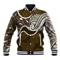 Aloha Hawaii Kalo Pikake Lei Baseball Jacket Chest Tattoo Gold Hawaiian Pattern LT14 Unisex Gold - Polynesian Pride