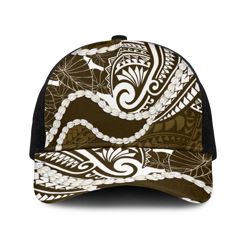 Aloha Hawaii Kalo Pikake Lei Baseball Net Cap Chest Tattoo Gold Hawaiian Pattern LT14 One Size Black Gold - Polynesian Pride