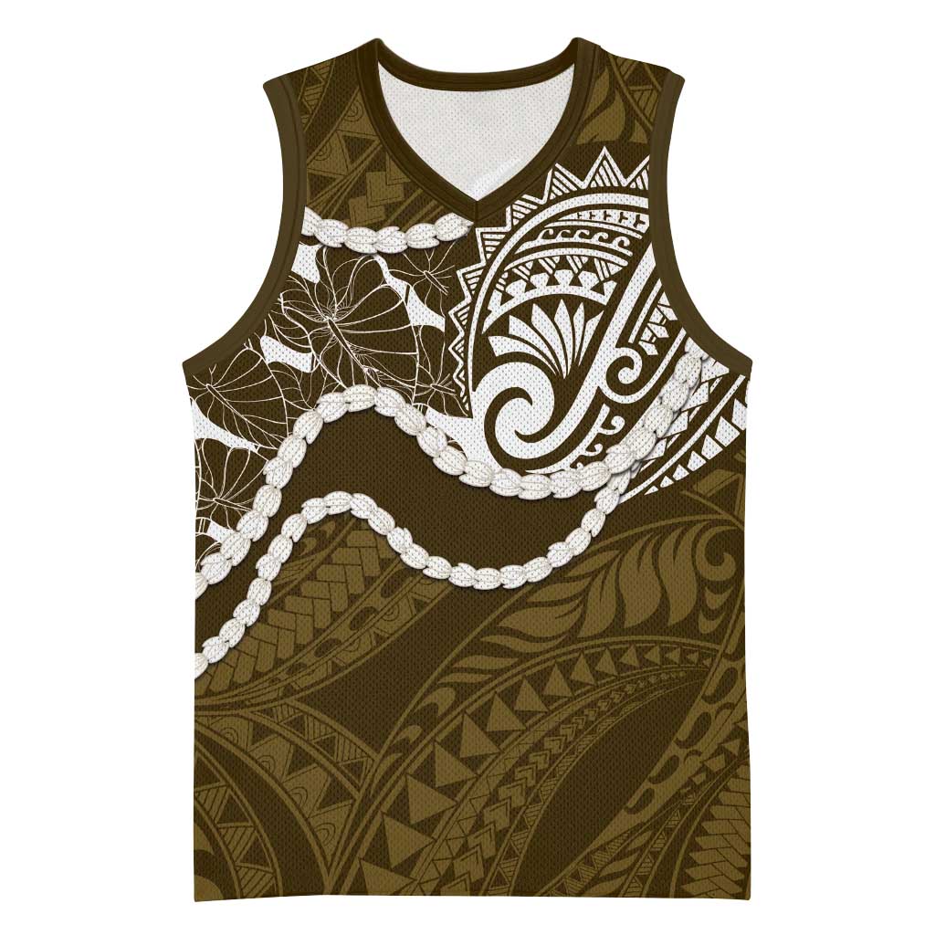 Aloha Hawaii Kalo Pikake Lei Basketball Jersey Chest Tattoo Gold Hawaiian Pattern LT14 Unisex Gold - Polynesian Pride