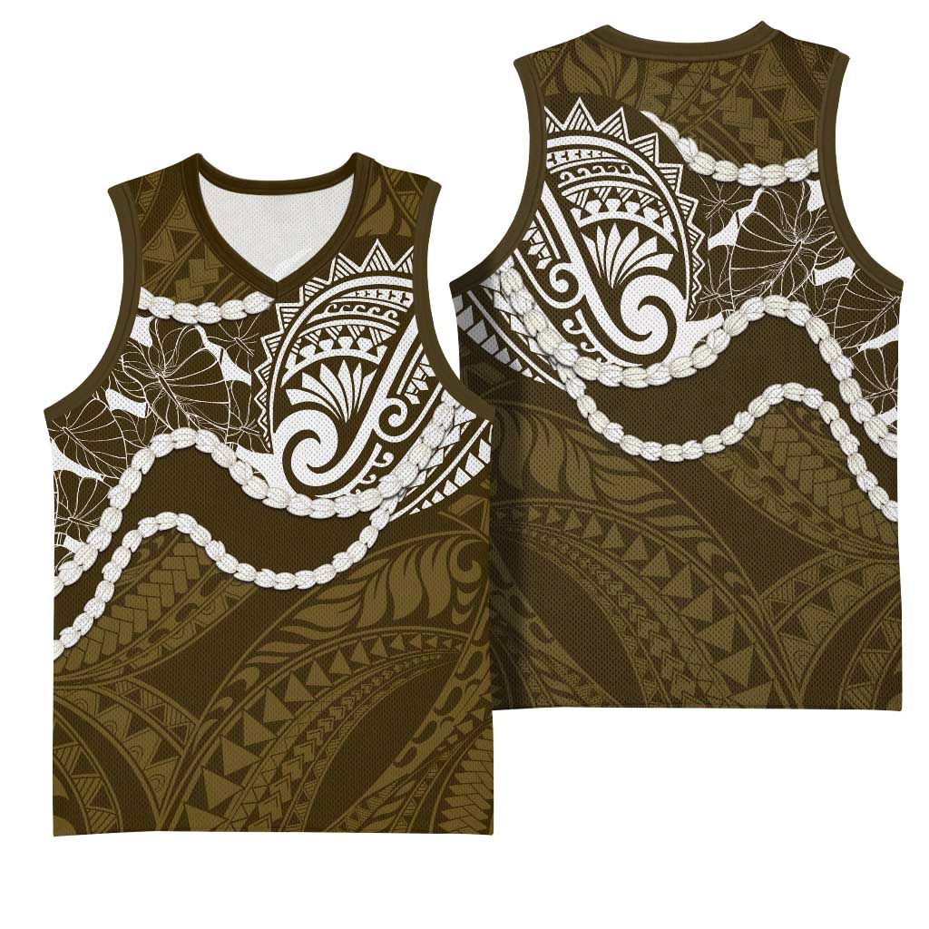 Aloha Hawaii Kalo Pikake Lei Basketball Jersey Chest Tattoo Gold Hawaiian Pattern LT14 - Polynesian Pride