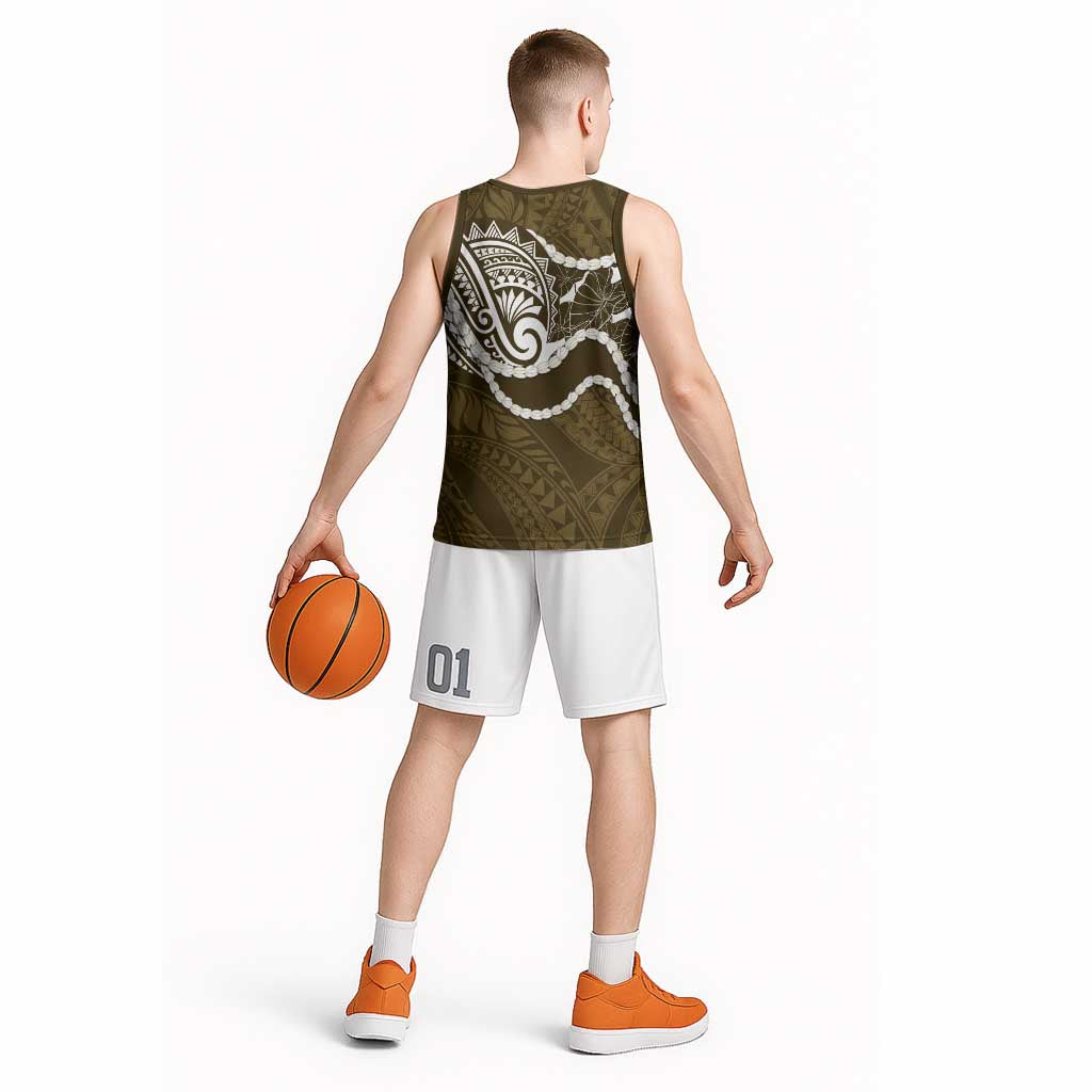 Aloha Hawaii Kalo Pikake Lei Basketball Jersey Chest Tattoo Gold Hawaiian Pattern LT14 - Polynesian Pride