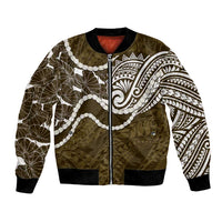 Aloha Hawaii Kalo Pikake Lei Bomber Jacket Chest Tattoo Gold Hawaiian Pattern LT14 Unisex Gold - Polynesian Pride