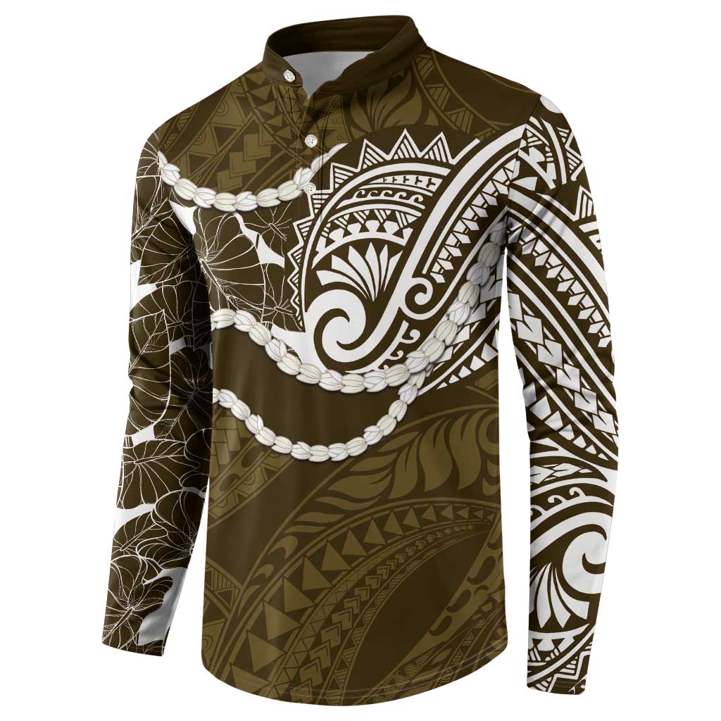Aloha Hawaii Kalo Pikake Lei Button Sweatshirt Chest Tattoo Gold Hawaiian Pattern LT14 - Polynesian Pride