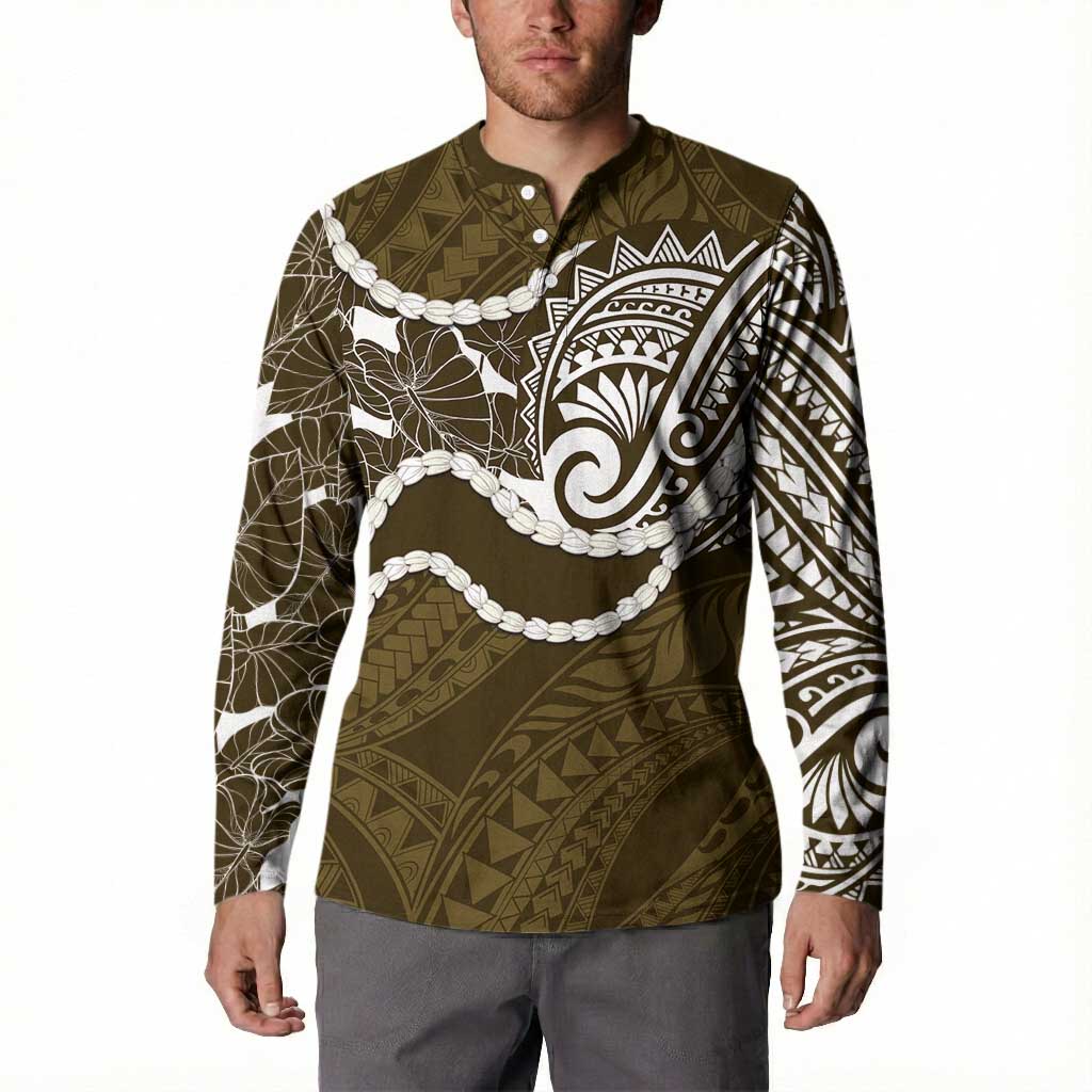 Aloha Hawaii Kalo Pikake Lei Button Sweatshirt Chest Tattoo Gold Hawaiian Pattern LT14 - Polynesian Pride