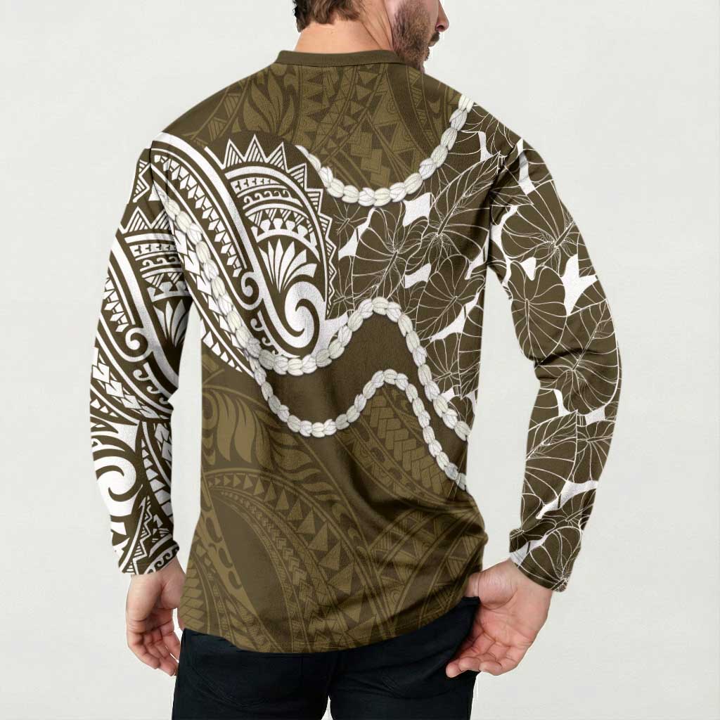 Aloha Hawaii Kalo Pikake Lei Button Sweatshirt Chest Tattoo Gold Hawaiian Pattern LT14 - Polynesian Pride