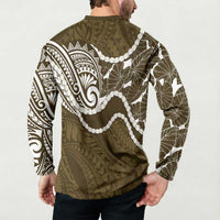 Aloha Hawaii Kalo Pikake Lei Button Sweatshirt Chest Tattoo Gold Hawaiian Pattern LT14 - Polynesian Pride