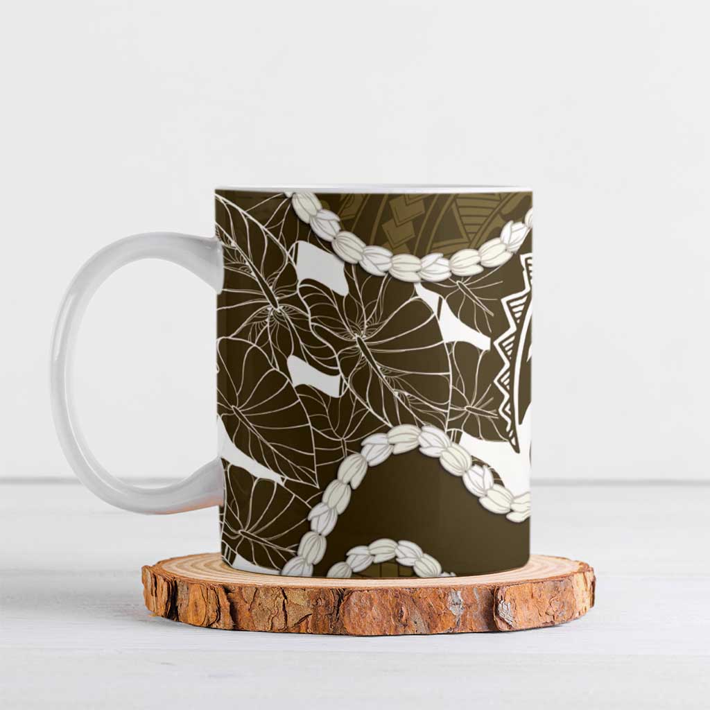 Aloha Hawaii Kalo Pikake Lei Ceramic Mug Chest Tattoo Gold Hawaiian Pattern LT14 Gold - Polynesian Pride