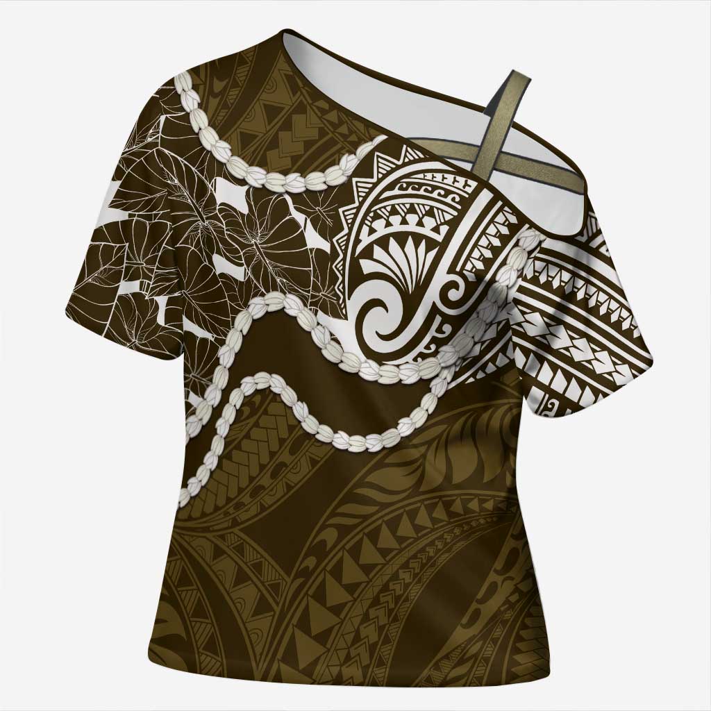 Aloha Hawaii Kalo Pikake Lei Cross Shoulder Shirt Chest Tattoo Gold Hawaiian Pattern LT14 Female Gold - Polynesian Pride