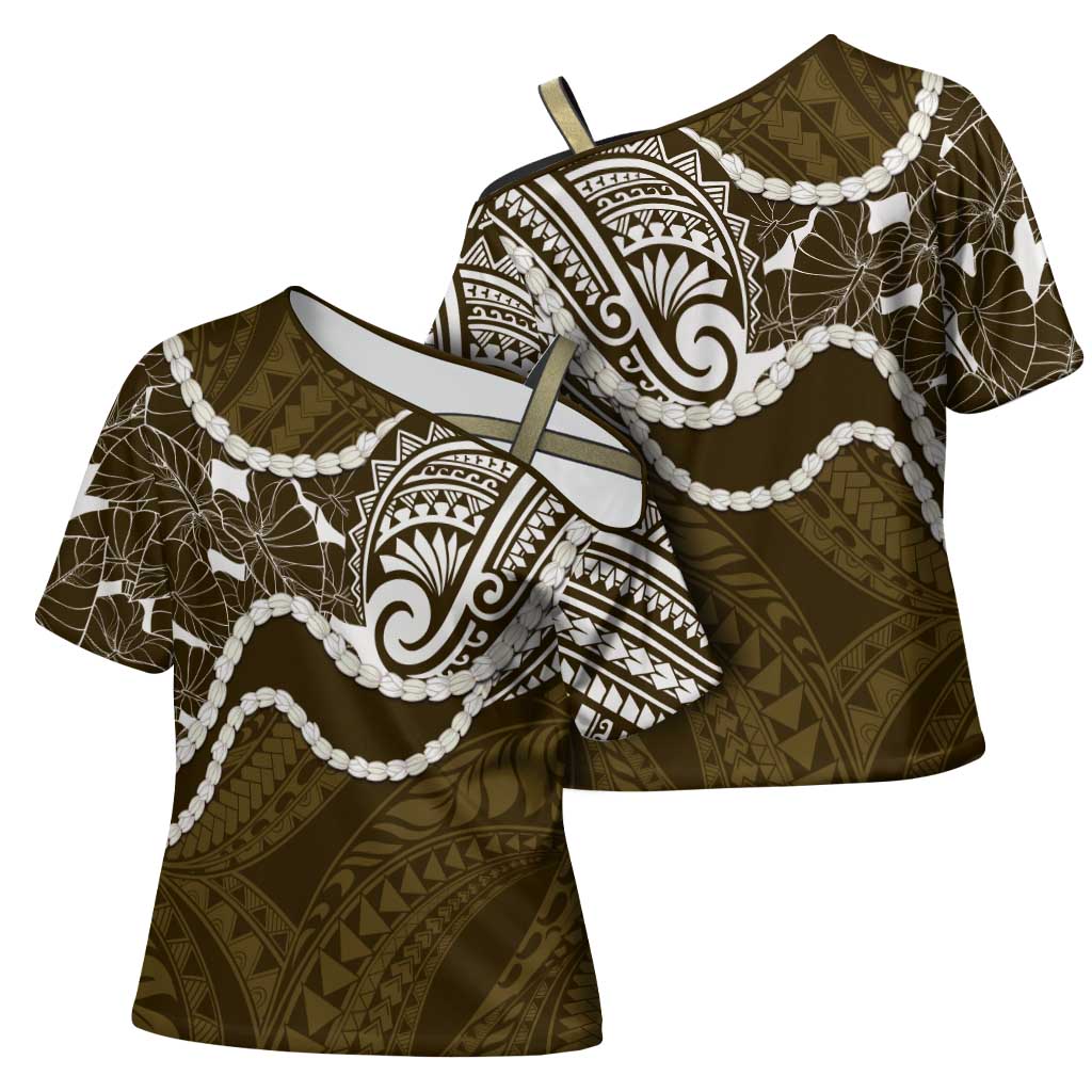 Aloha Hawaii Kalo Pikake Lei Cross Shoulder Shirt Chest Tattoo Gold Hawaiian Pattern LT14 - Polynesian Pride
