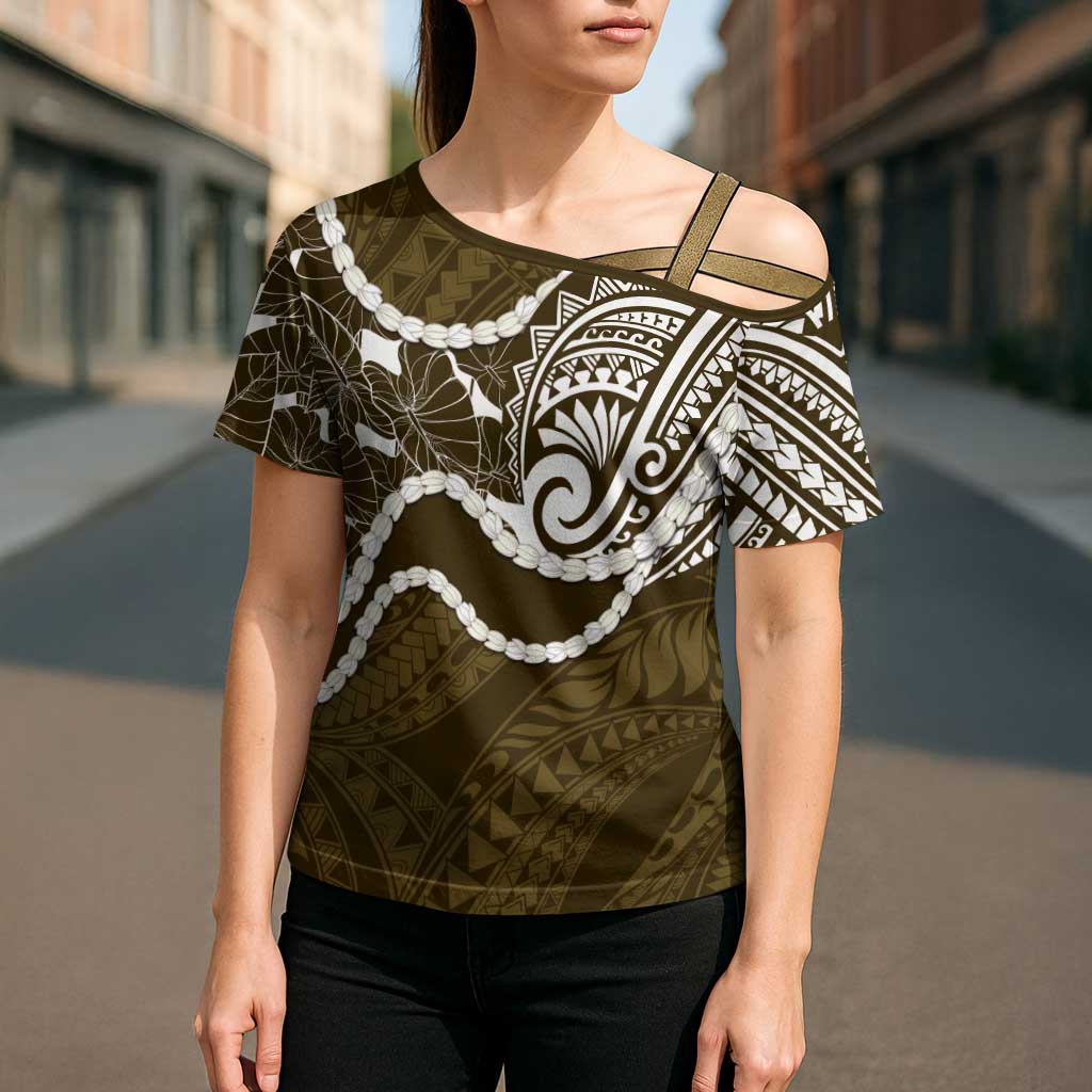 Aloha Hawaii Kalo Pikake Lei Cross Shoulder Shirt Chest Tattoo Gold Hawaiian Pattern LT14 - Polynesian Pride