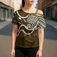 Aloha Hawaii Kalo Pikake Lei Cross Shoulder Shirt Chest Tattoo Gold Hawaiian Pattern LT14 - Polynesian Pride