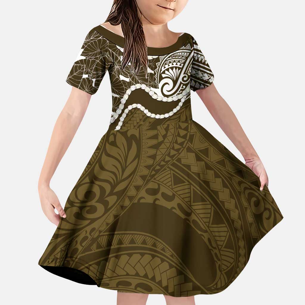 Aloha Hawaii Kalo Pikake Lei Family Matching Mermaid Dress and Hawaiian Shirt Chest Tattoo Gold Hawaiian Pattern