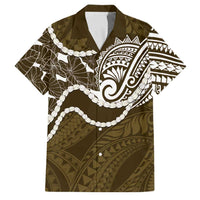 Aloha Hawaii Kalo Pikake Lei Family Matching Mermaid Dress and Hawaiian Shirt Chest Tattoo Gold Hawaiian Pattern