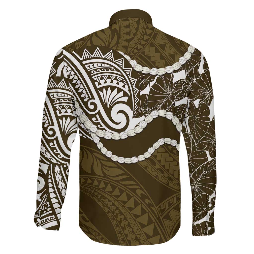Aloha Hawaii Kalo Pikake Lei Family Matching Off The Shoulder Long Sleeve Dress and Hawaiian Shirt Chest Tattoo Gold Hawaiian Pattern