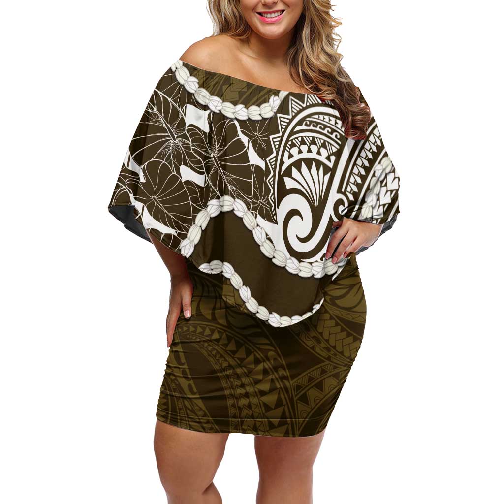 Aloha Hawaii Kalo Pikake Lei Family Matching Off Shoulder Short Dress and Hawaiian Shirt Chest Tattoo Gold Hawaiian Pattern