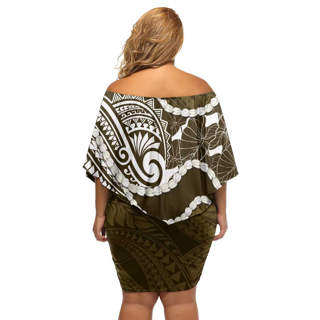 Aloha Hawaii Kalo Pikake Lei Family Matching Off Shoulder Short Dress and Hawaiian Shirt Chest Tattoo Gold Hawaiian Pattern